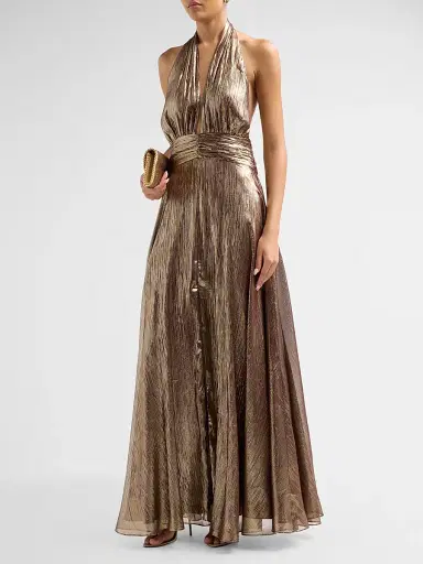 Ramy Brook Women's Aurora Metallic Halterneck Gown - Dark Gold Lame | Thumbnail 4 Ramy Brook Women's Aurora Metallic Halterneck Gown - Dark Gold Lame | Thumbnail 4