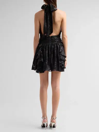 Ramy Brook Women's Olivia Flocked Halterneck Mini Dress - Black Jacquard | Thumbnail 3 Ramy Brook Women's Olivia Flocked Halterneck Mini Dress - Black Jacquard | Thumbnail 3