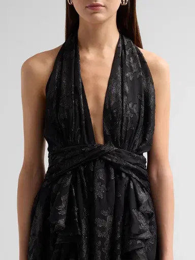 Ramy Brook Women's Olivia Flocked Halterneck Mini Dress - Black Jacquard | Thumbnail 5 Ramy Brook Women's Olivia Flocked Halterneck Mini Dress - Black Jacquard | Thumbnail 5