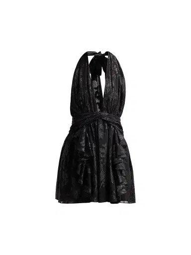 Ramy Brook Women's Olivia Flocked Halterneck Mini Dress - Black Jacquard | Thumbnail 1 Ramy Brook Women's Olivia Flocked Halterneck Mini Dress - Black Jacquard | Thumbnail 1