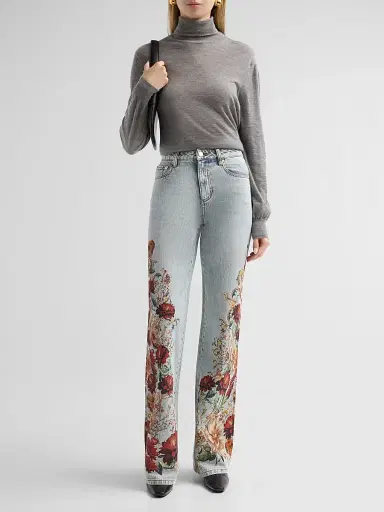 Alice + Olivia Women's Chic Floral High-Rise Jeans - Rockstar Blue Floral | Thumbnail 2 Alice + Olivia Women's Chic Floral High-Rise Jeans - Rockstar Blue Floral | Thumbnail 2