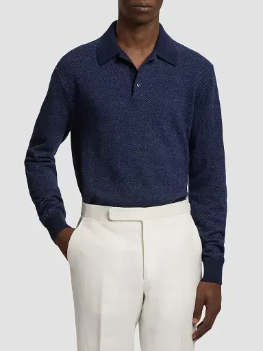 Ralph Lauren Purple Label Men's Warm Weather Long-Sleeve Polo Shirt - Navy Multi - Size XXL | Thumbnail 4 Ralph Lauren Purple Label Men's Warm Weather Long-Sleeve Polo Shirt - Navy Multi - Size XXL | Thumbnail 4