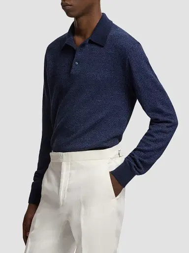 Ralph Lauren Purple Label Men's Warm Weather Long-Sleeve Polo Shirt - Navy Multi - Size XXL | Thumbnail 6 Ralph Lauren Purple Label Men's Warm Weather Long-Sleeve Polo Shirt - Navy Multi - Size XXL | Thumbnail 6