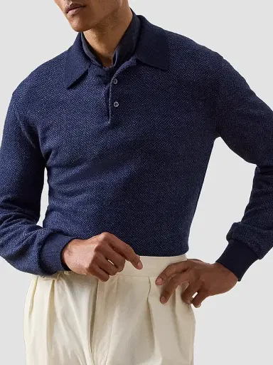 Ralph Lauren Purple Label Men's Warm Weather Long-Sleeve Polo Shirt - Navy Multi - Size XXL | Thumbnail 7 Ralph Lauren Purple Label Men's Warm Weather Long-Sleeve Polo Shirt - Navy Multi - Size XXL | Thumbnail 7