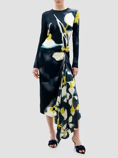 Silvia Tcherassi Women's Ananya Printed Draped Midi Dress - Navy | Thumbnail 2 Silvia Tcherassi Women's Ananya Printed Draped Midi Dress - Navy | Thumbnail 2