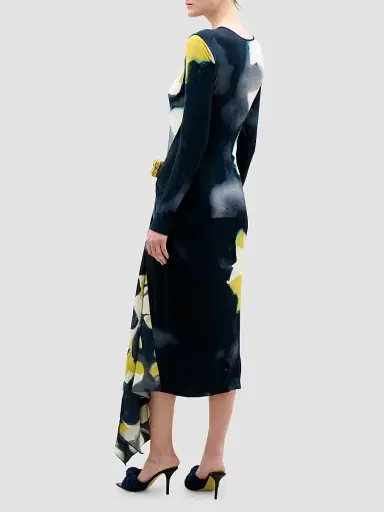 Silvia Tcherassi Women's Ananya Printed Draped Midi Dress - Navy | Thumbnail 3 Silvia Tcherassi Women's Ananya Printed Draped Midi Dress - Navy | Thumbnail 3