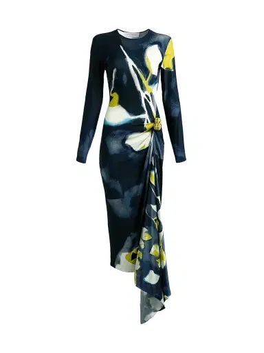 Silvia Tcherassi Women's Ananya Printed Draped Midi Dress - Navy | Thumbnail 1 Silvia Tcherassi Women's Ananya Printed Draped Midi Dress - Navy | Thumbnail 1