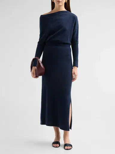 Altuzarra Women's Kasos One-Shoulder Drape Midi-Dress - Navy | Thumbnail 2 Altuzarra Women's Kasos One-Shoulder Drape Midi-Dress - Navy | Thumbnail 2