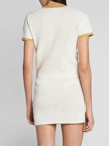 Casablanca Women's Perforated Cotton Knit Crewneck T-Shirt | Thumbnail 3 Casablanca Women's Perforated Cotton Knit Crewneck T-Shirt | Thumbnail 3