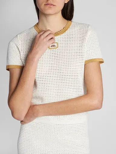 Casablanca Women's Perforated Cotton Knit Crewneck T-Shirt | Thumbnail 5 Casablanca Women's Perforated Cotton Knit Crewneck T-Shirt | Thumbnail 5