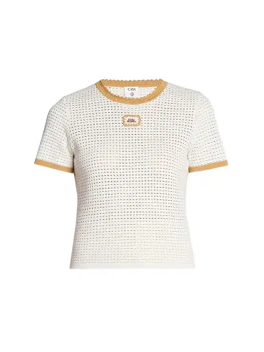 Casablanca Women's Perforated Cotton Knit Crewneck T-Shirt | Thumbnail 1 Casablanca Women's Perforated Cotton Knit Crewneck T-Shirt | Thumbnail 1