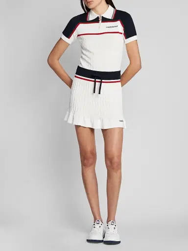 Casablanca Women's Cable-Knit Drawstring Miniskirt - White Navy | Thumbnail 2 Casablanca Women's Cable-Knit Drawstring Miniskirt - White Navy | Thumbnail 2