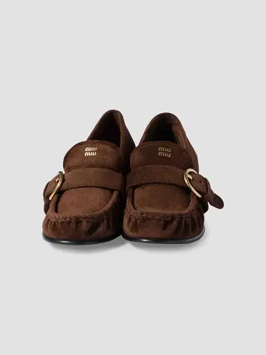 Miu Miu Women's Suede Loafers with Buckle - Brown | Thumbnail 2 Miu Miu Women's Suede Loafers with Buckle - Brown | Thumbnail 2