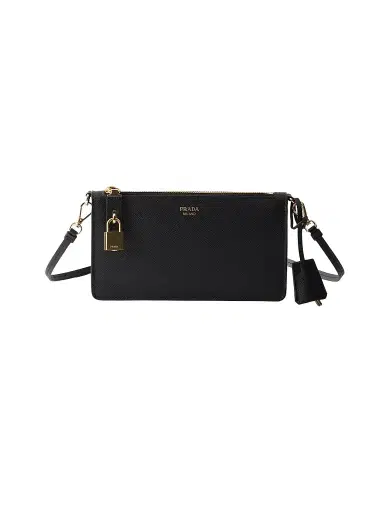 Prada Women's Saffiano Leather Smartphone Pouch - Black | Thumbnail 1 Prada Women's Saffiano Leather Smartphone Pouch - Black | Thumbnail 1