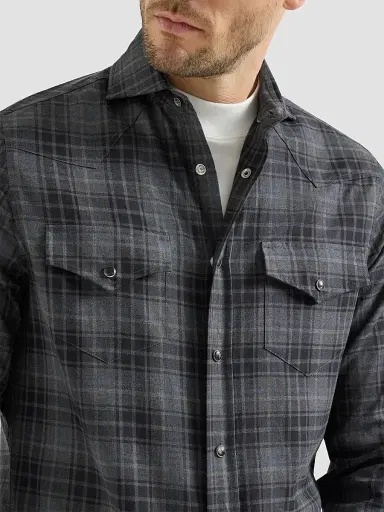 Brunello Cucinelli Men's Cotton Madras Western Shirt | Thumbnail 5 Brunello Cucinelli Men's Cotton Madras Western Shirt | Thumbnail 5
