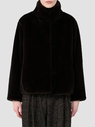 Max Mara Women's Fluffy Textured Short Coat - Dark Brown | Thumbnail 3 Max Mara Women's Fluffy Textured Short Coat - Dark Brown | Thumbnail 3