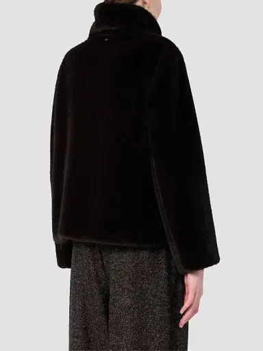 Max Mara Women's Fluffy Textured Short Coat - Dark Brown | Thumbnail 4 Max Mara Women's Fluffy Textured Short Coat - Dark Brown | Thumbnail 4
