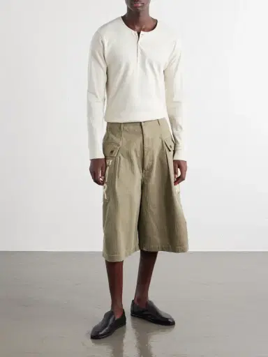 KAPITAL Wide-Leg Printed Herringbone Cotton Shorts - Men | Thumbnail 2 KAPITAL Wide-Leg Printed Herringbone Cotton Shorts - Men | Thumbnail 2