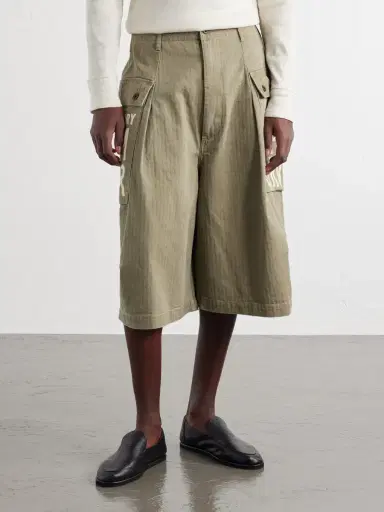 KAPITAL Wide-Leg Printed Herringbone Cotton Shorts - Men | Thumbnail 3 KAPITAL Wide-Leg Printed Herringbone Cotton Shorts - Men | Thumbnail 3
