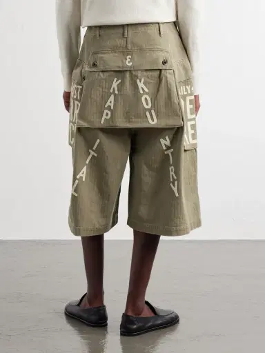 KAPITAL Wide-Leg Printed Herringbone Cotton Shorts - Men | Thumbnail 4 KAPITAL Wide-Leg Printed Herringbone Cotton Shorts - Men | Thumbnail 4
