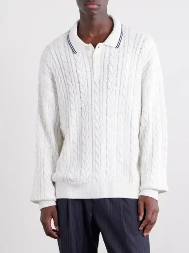 Polo Ralph Lauren Cable-Knit Cotton and Linen-Blend Polo Sweater - Men | Thumbnail 3 Polo Ralph Lauren Cable-Knit Cotton and Linen-Blend Polo Sweater - Men | Thumbnail 3