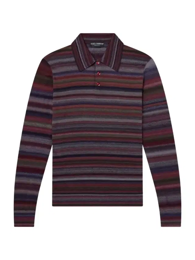 Striped Wool Polo Shirt - Men Striped Wool Polo Shirt - Men