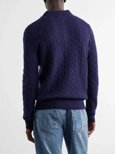Polo Ralph Lauren Logo-Embroidered Cable-Knit Wool and Cashmere-Blend Polo Sweater - Men | Thumbnail 4 Polo Ralph Lauren Logo-Embroidered Cable-Knit Wool and Cashmere-Blend Polo Sweater - Men | Thumbnail 4
