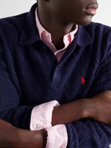Polo Ralph Lauren Logo-Embroidered Cable-Knit Wool and Cashmere-Blend Polo Sweater - Men | Thumbnail 5 Polo Ralph Lauren Logo-Embroidered Cable-Knit Wool and Cashmere-Blend Polo Sweater - Men | Thumbnail 5