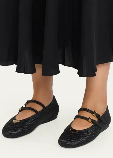 Prada Stuoia Raffia Dual Mary Jane Ballerina Flats | Thumbnail 2 Prada Stuoia Raffia Dual Mary Jane Ballerina Flats | Thumbnail 2