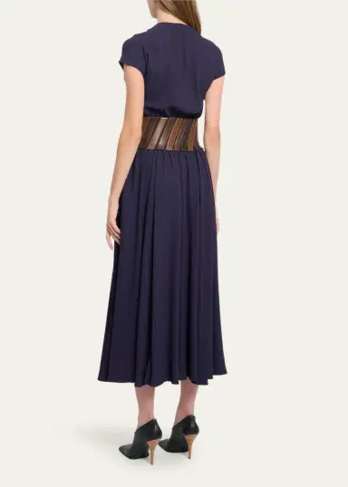 ALAIA Leather Belted Cap-Sleeve Midi Dress | Thumbnail 3 ALAIA Leather Belted Cap-Sleeve Midi Dress | Thumbnail 3