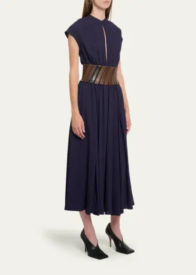 ALAIA Leather Belted Cap-Sleeve Midi Dress | Thumbnail 4 ALAIA Leather Belted Cap-Sleeve Midi Dress | Thumbnail 4