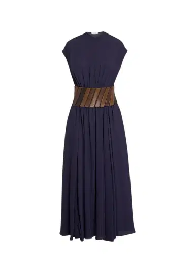 ALAIA Leather Belted Cap-Sleeve Midi Dress | Thumbnail 1 ALAIA Leather Belted Cap-Sleeve Midi Dress | Thumbnail 1