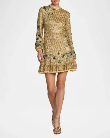 Mac Duggal Long-Sleeve Sequin Flutter Mini Dress | Thumbnail 2 Mac Duggal Long-Sleeve Sequin Flutter Mini Dress | Thumbnail 2