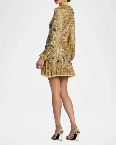 Mac Duggal Long-Sleeve Sequin Flutter Mini Dress | Thumbnail 3 Mac Duggal Long-Sleeve Sequin Flutter Mini Dress | Thumbnail 3
