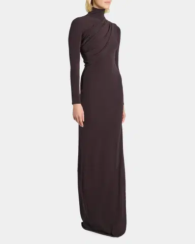 Courreges Turtleneck Twisted Jersey Long-Sleeve Gown | Thumbnail 2 Courreges Turtleneck Twisted Jersey Long-Sleeve Gown | Thumbnail 2