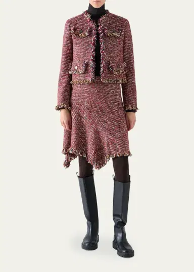 Akris punto Fringed Tweed Open Short Jacket | Thumbnail 2 Akris punto Fringed Tweed Open Short Jacket | Thumbnail 2