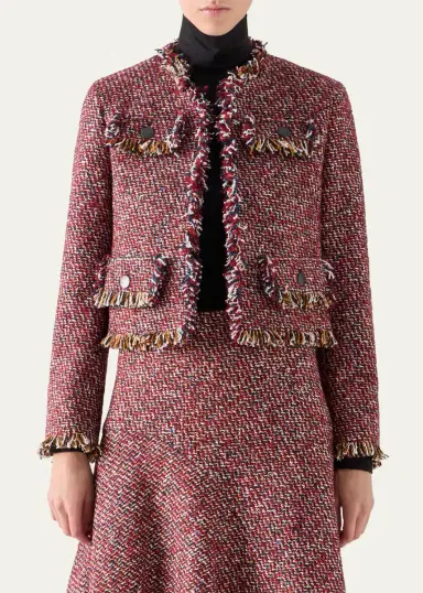 Akris punto Fringed Tweed Open Short Jacket | Thumbnail 4 Akris punto Fringed Tweed Open Short Jacket | Thumbnail 4