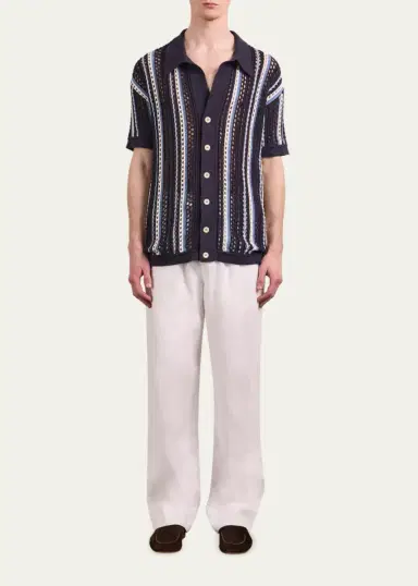 Frescobol Carioca Men's Striped Short-Sleeve Crochet Cardigan | Thumbnail 2 Frescobol Carioca Men's Striped Short-Sleeve Crochet Cardigan | Thumbnail 2