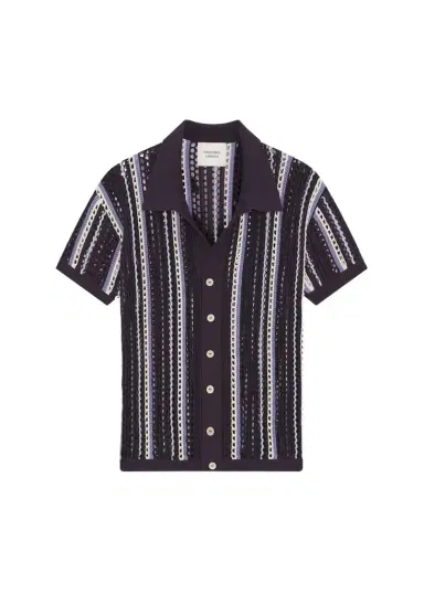 Frescobol Carioca Men's Striped Short-Sleeve Crochet Cardigan | Thumbnail 1 Frescobol Carioca Men's Striped Short-Sleeve Crochet Cardigan | Thumbnail 1