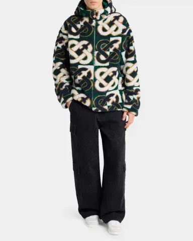 Casablanca Men's Check Monogram Hooded Fleece Jacket | Thumbnail 2 Casablanca Men's Check Monogram Hooded Fleece Jacket | Thumbnail 2