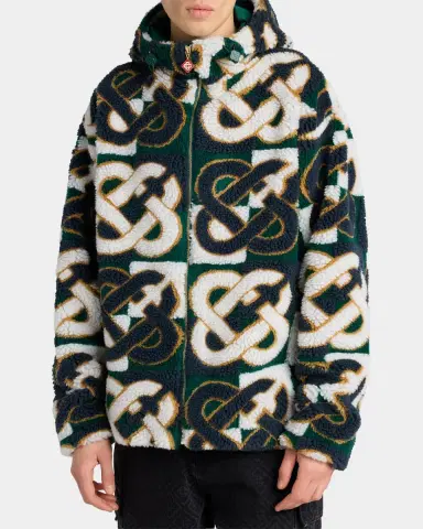 Casablanca Men's Check Monogram Hooded Fleece Jacket | Thumbnail 4 Casablanca Men's Check Monogram Hooded Fleece Jacket | Thumbnail 4