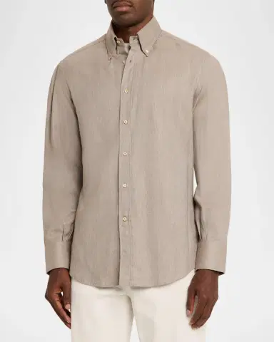 Brunello Cucinelli Men's Flannel Chevron Button-Down Shirt | Thumbnail 4 Brunello Cucinelli Men's Flannel Chevron Button-Down Shirt | Thumbnail 4