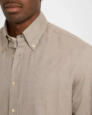 Brunello Cucinelli Men's Flannel Chevron Button-Down Shirt | Thumbnail 5 Brunello Cucinelli Men's Flannel Chevron Button-Down Shirt | Thumbnail 5