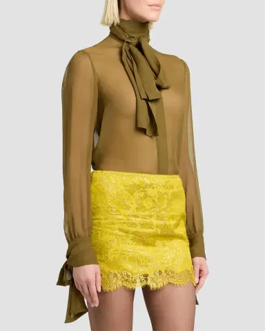 Saint Laurent Lavalliere Silk Long-Sleeve Blouse | Thumbnail 4 Saint Laurent Lavalliere Silk Long-Sleeve Blouse | Thumbnail 4