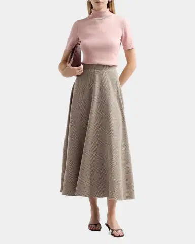 Oscar de la Renta Glen Plaid Wool-Cashmere Tailored Midi Skirt | Thumbnail 2 Oscar de la Renta Glen Plaid Wool-Cashmere Tailored Midi Skirt | Thumbnail 2