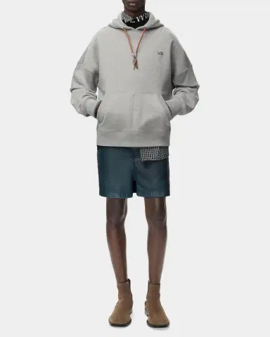 Loewe Men's Relaxed Fit Fleece Leather-Drawstring Hoodie | Thumbnail 2 Loewe Men's Relaxed Fit Fleece Leather-Drawstring Hoodie | Thumbnail 2