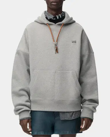 Loewe Men's Relaxed Fit Fleece Leather-Drawstring Hoodie | Thumbnail 4 Loewe Men's Relaxed Fit Fleece Leather-Drawstring Hoodie | Thumbnail 4