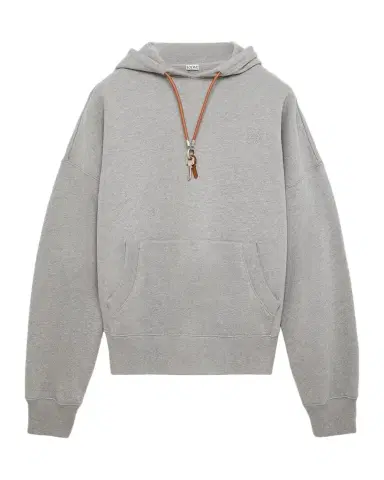 Loewe Men's Relaxed Fit Fleece Leather-Drawstring Hoodie | Thumbnail 1 Loewe Men's Relaxed Fit Fleece Leather-Drawstring Hoodie | Thumbnail 1