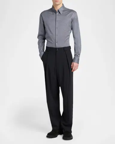 Giorgio Armani Men's Silk-Blend Micro-Chevron Button-Down Shirt | Thumbnail 2 Giorgio Armani Men's Silk-Blend Micro-Chevron Button-Down Shirt | Thumbnail 2