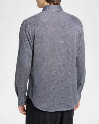 Giorgio Armani Men's Silk-Blend Micro-Chevron Button-Down Shirt | Thumbnail 3 Giorgio Armani Men's Silk-Blend Micro-Chevron Button-Down Shirt | Thumbnail 3